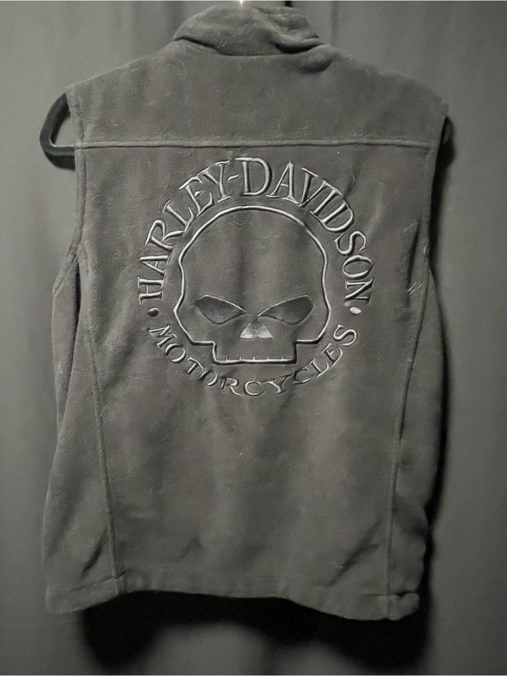 Harley-Davidson Black Fleece Vest with Embossed Skull Back